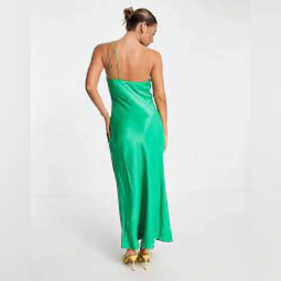 MANGO Asymmetrical Satin Effect One Shoulder Long Dress Green Size Small - Picture 5 of 16